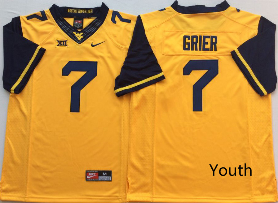 NCAA Youth West Virginia Mountaineers Yellow 7 GRIER jerseys
